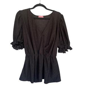Ragdoll Shirt Womens 2XL Black Eyelet Peplum Puff Sleeve Boho Tunic Top Blouse‎